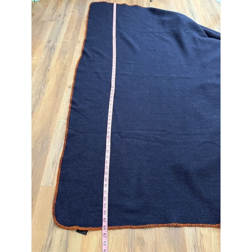 Jmr USA Wool Blend Navy Blue Blanket Orange Whip Stitch 66x82 Throw